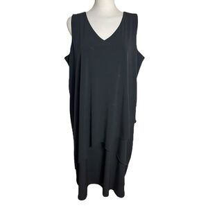 Susan Graver Black Tiered V-Neck Sleeveless Stretch Dress Women's Size US XL